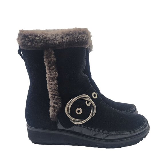 Stuart Weitzman Suede Leather Fur Lined Wedge Boots Black Women's 5 - Picture 1 of 12